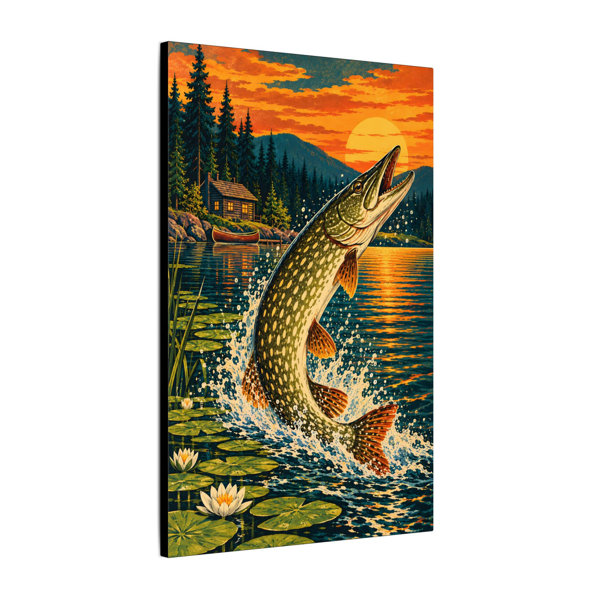 Northern Pike Sunset Leap Vintage canvas wall art, view 4