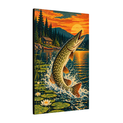Northern Pike Sunset Leap Vintage canvas wall art, view 4