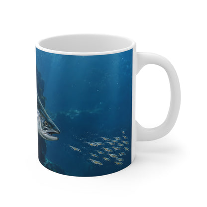 Autumn Glacier Run Salmon coffee mug, handle on the right