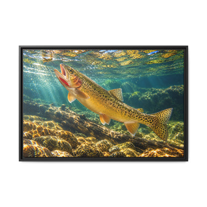 Rising to the Hopper Cutthroat Trout framed canvas, 36x24 size view