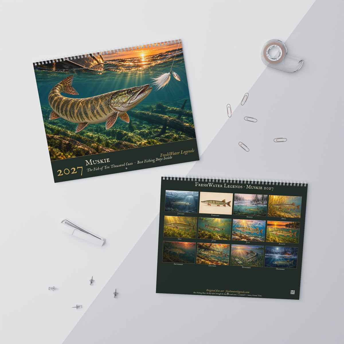 2027 Muskie Wall Calendar — Fish Art with Best Fishing Days
