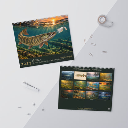 2027 Muskie Wall Calendar — Fish Art with Best Fishing Days