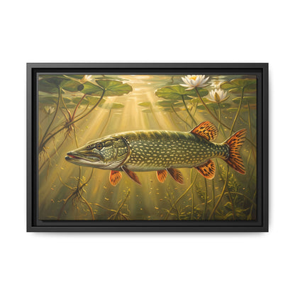 Lily Pad Dawn Northern Pike framed canvas, 24x16 size view