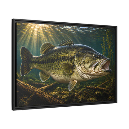 Sunken Timber Glide Largemouth Bass framed canvas side angle