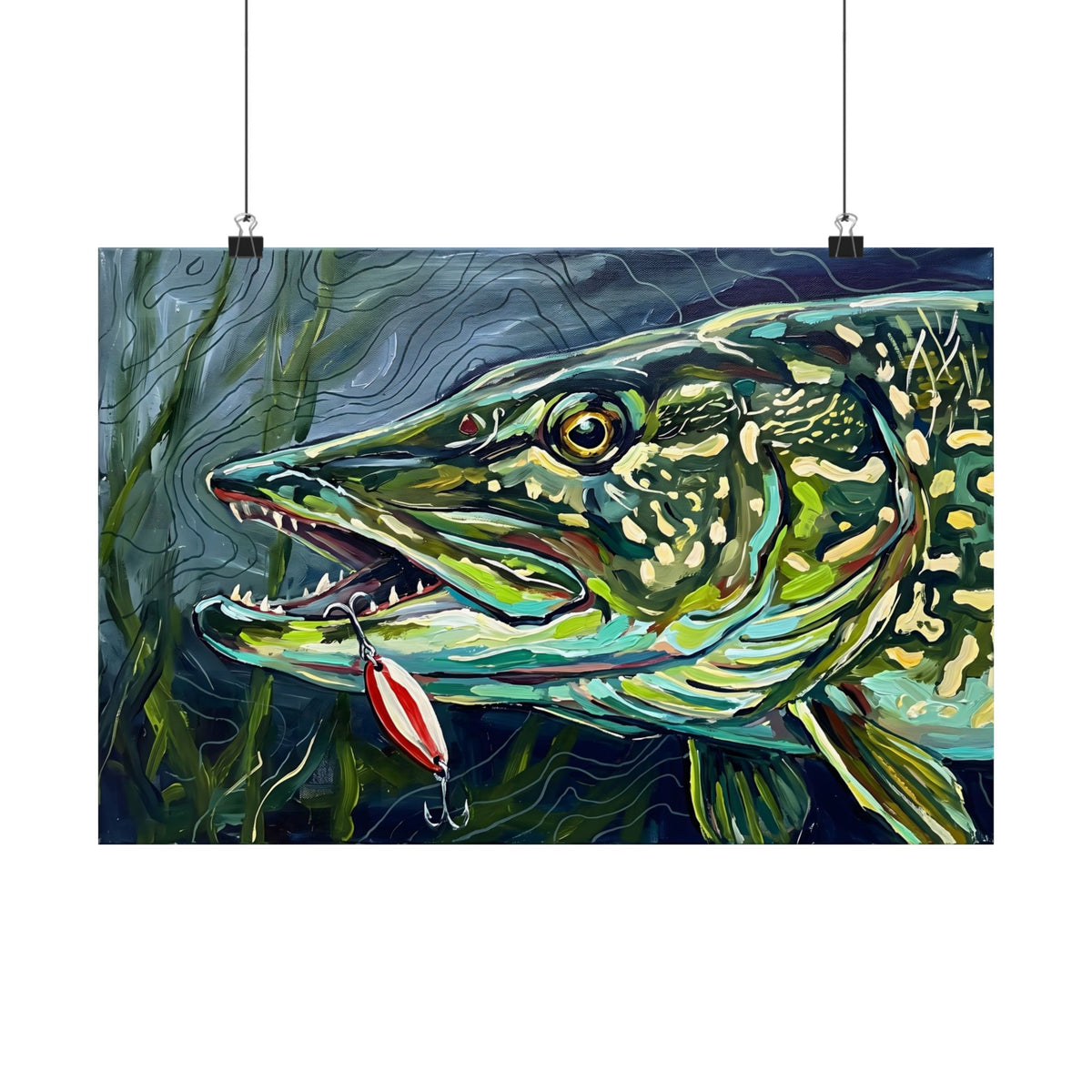 Legends Bold Close-Up Weed-Line Northern Pike poster wall art, view 2