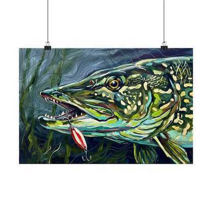 Legends Bold Close-Up Weed-Line Northern Pike poster wall art, view 2