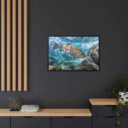 Granite Power Rainbow Trout framed canvas wall art, view 6