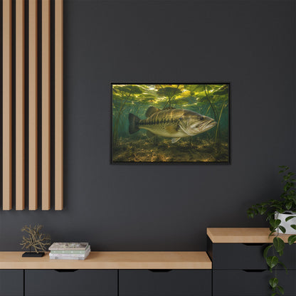 Lily Pad Shade Largemouth Bass framed canvas in a home office
