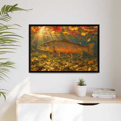 October Kype Brown Trout framed canvas hanging in a living room