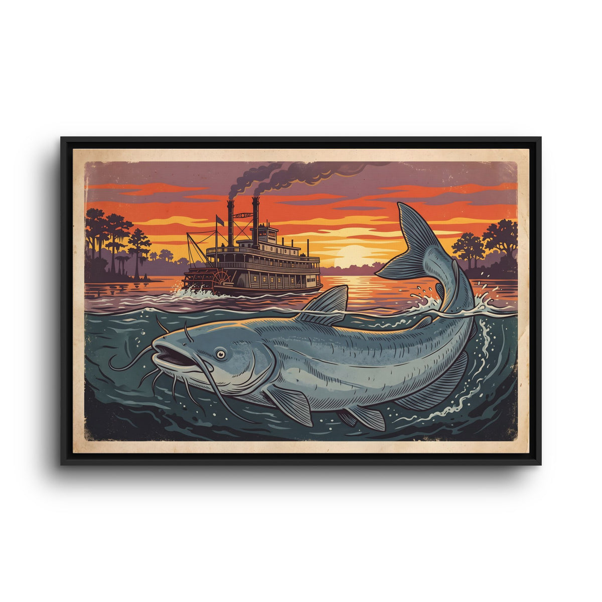 Blue Catfish Riverboat framed canvas wall art, view 3