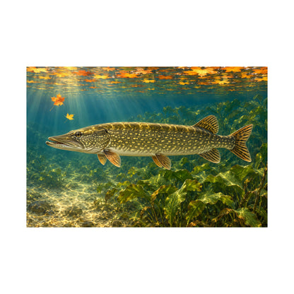Autumn Cabbage Northern Pike fishing poster close-up