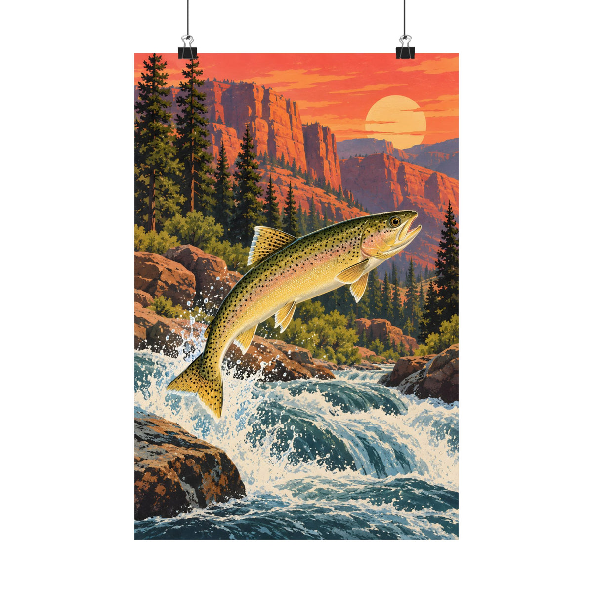 Red Rock Sunset Leap Gila Trout poster wall art