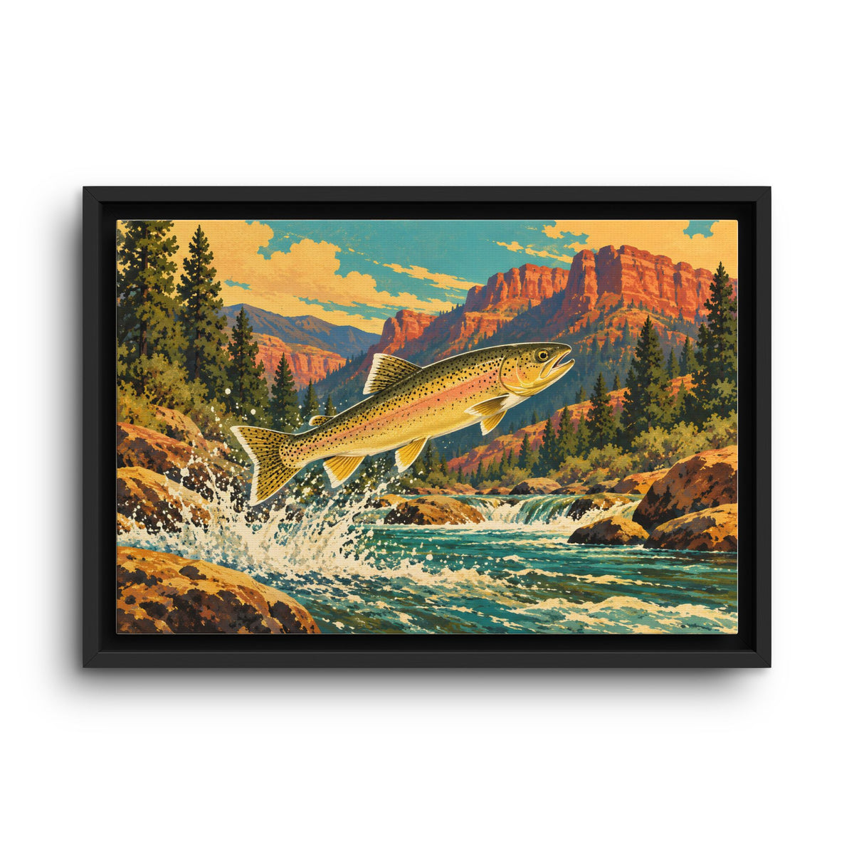 Red Mesa Leap Gila Trout framed canvas wall art