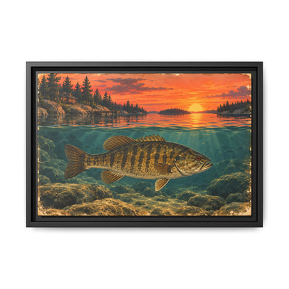 Vintage Sunset Lake Smallmouth Framed Canvas wall art, view 2