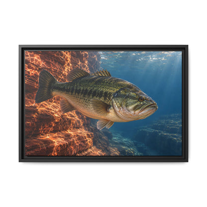 Rust-Red Canyon Glow Largemouth Bass framed canvas, 36x24 size view