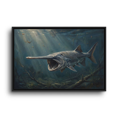 Paddlefish Filter Feed framed canvas wall art, view 3