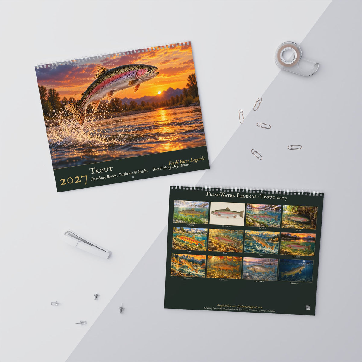 2027 Trout Wall Calendar — Fish Art with Best Fishing Days