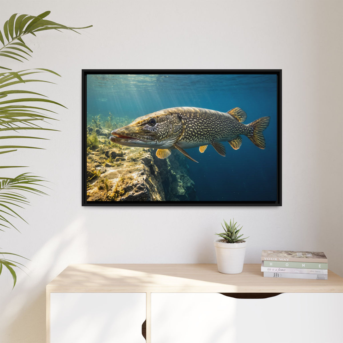 Northern Pike Deep Water Cruise Framed Canvas wall art, view 5