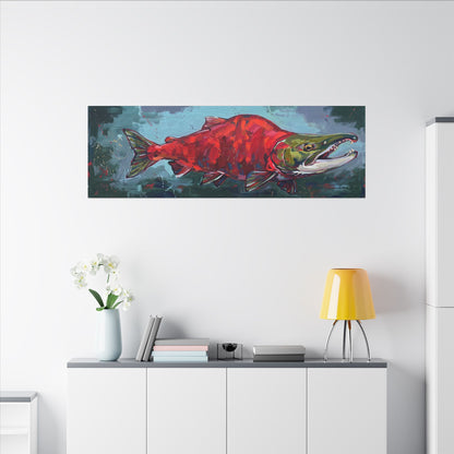 Legends Bold Spawning Sockeye Salmon Panorama long canvas wall art, view 6