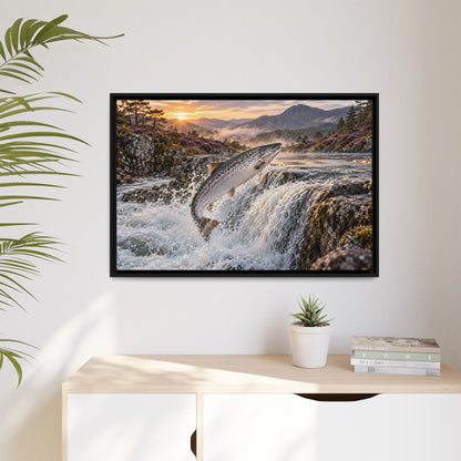 Mountain Falls Leap Salmon framed canvas wall art, view 5