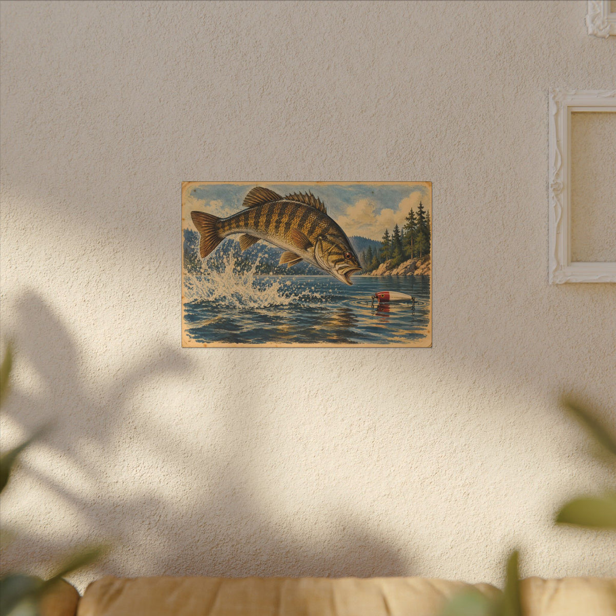 Antique Tackle Leaping Smallmouth Canvas wall art, view 5
