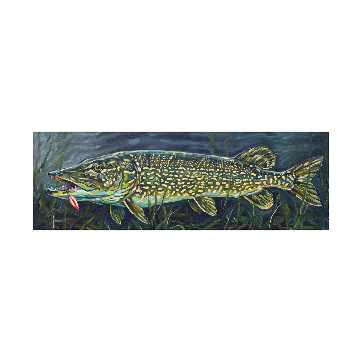 Legends Bold Weed-Line Northern Pike Panorama long canvas wall art, view 3