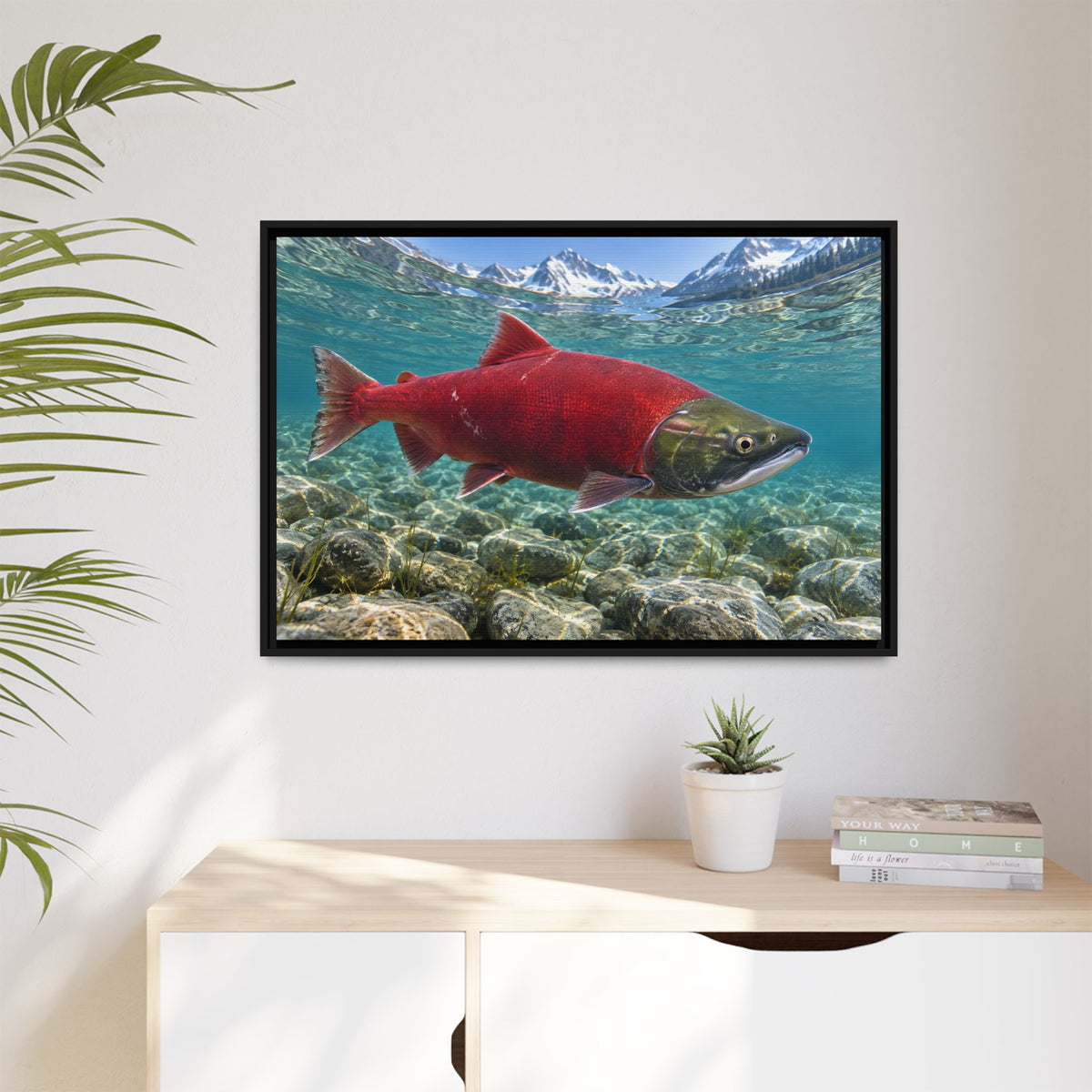 Ruby of the Shallows Sockeye Salmon framed canvas wall art, view 5
