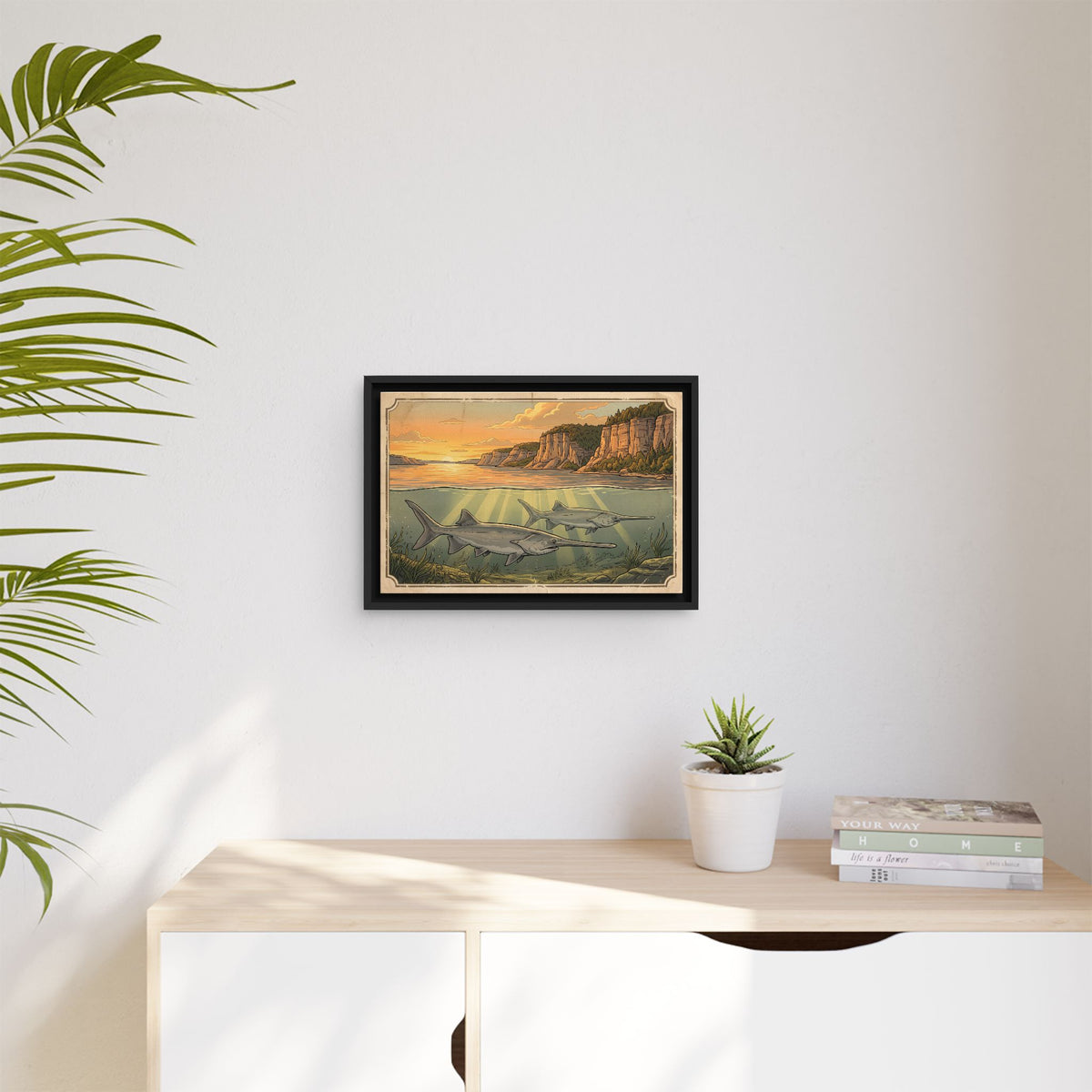 Paddlefish Below the Bluffs framed canvas wall art, view 5