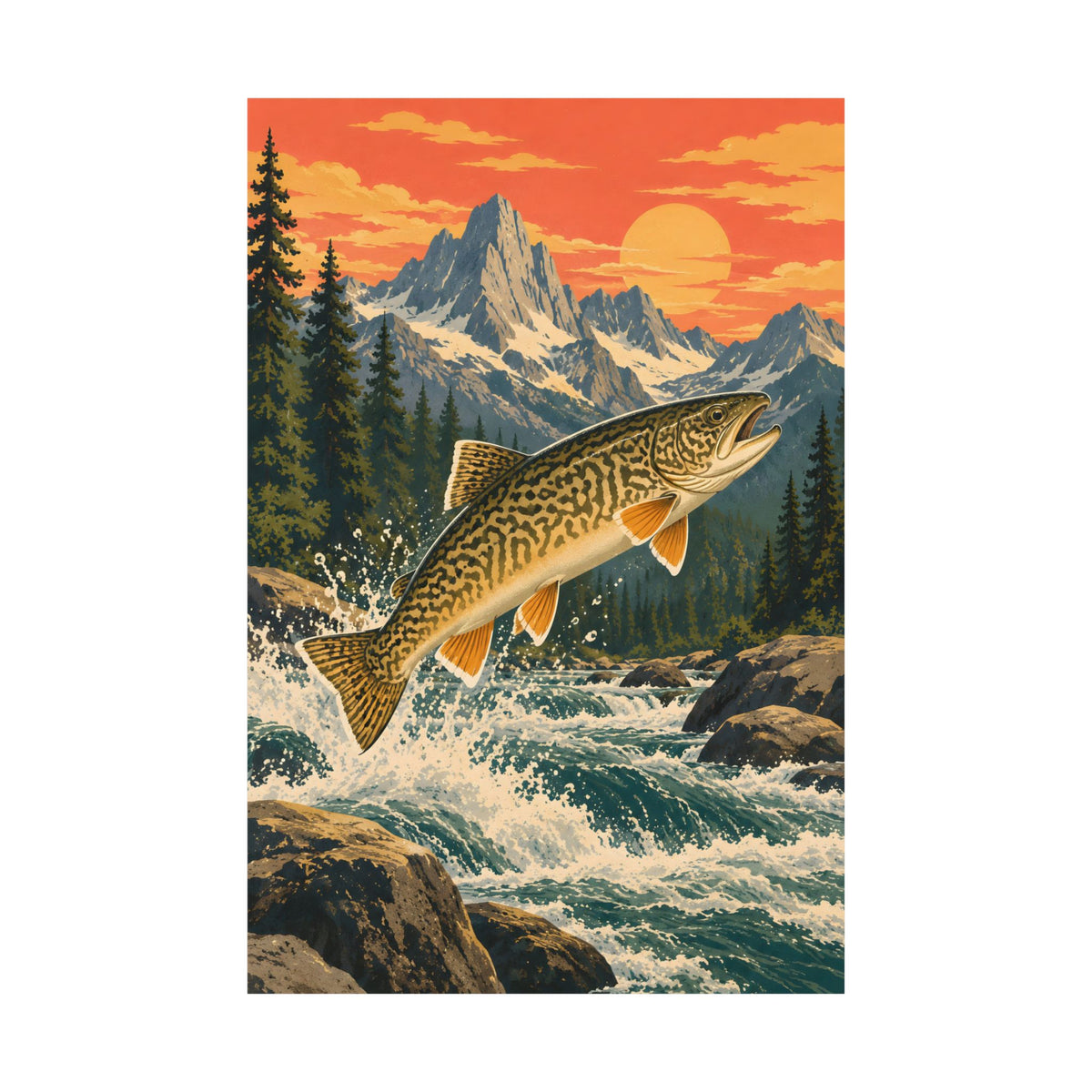 Mountain Stream Leap Tiger Trout poster wall art, view 4
