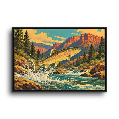 Red Mesa Leap Gila Trout framed canvas wall art, view 3