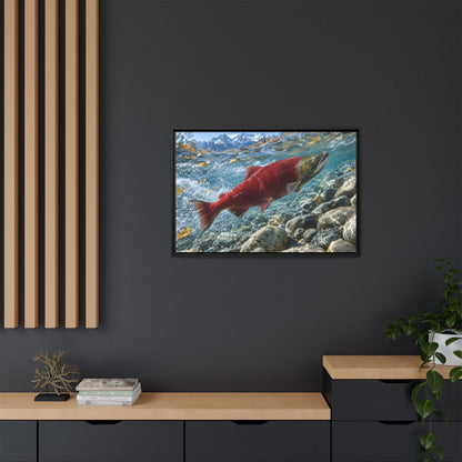 Crimson Ascent Sockeye Salmon framed canvas wall art, view 6