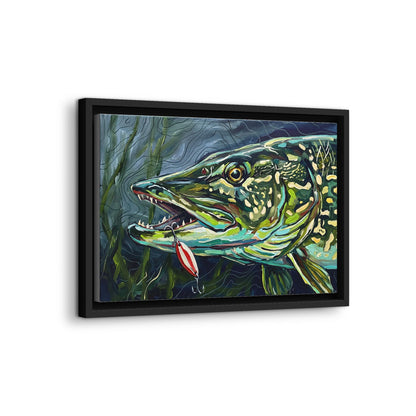 Legends Bold Close-Up Weed-Line Northern Pike framed canvas wall art, view 4