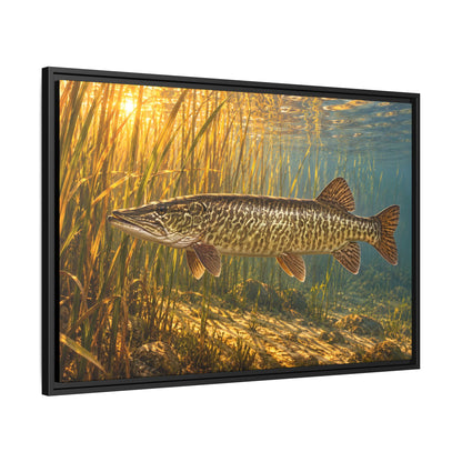 Tiger Muskie in Golden Reeds Framed Canvas wall art, view 4