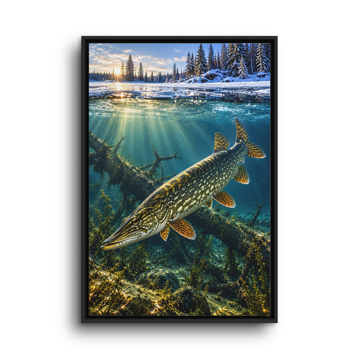 Winter Pike Beneath the Ice framed canvas wall art, view 3