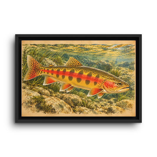 Vintage Underwater Portrait Golden Trout framed canvas wall art