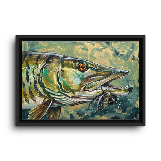 Legends Bold Close-Up Northwoods Muskie framed canvas wall art