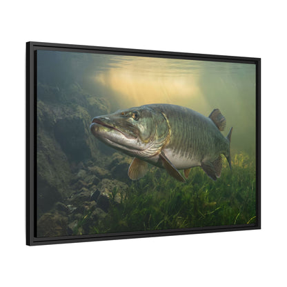 Golden Weed Line Hover Muskie framed canvas side angle