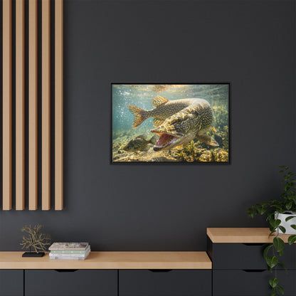 Northern Pike Crappie Chase Framed Canvas — Ready-to-Hang Wall Art for Anglers