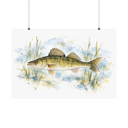 Watercolor Reeds Walleye poster wall art, 36x24 size view