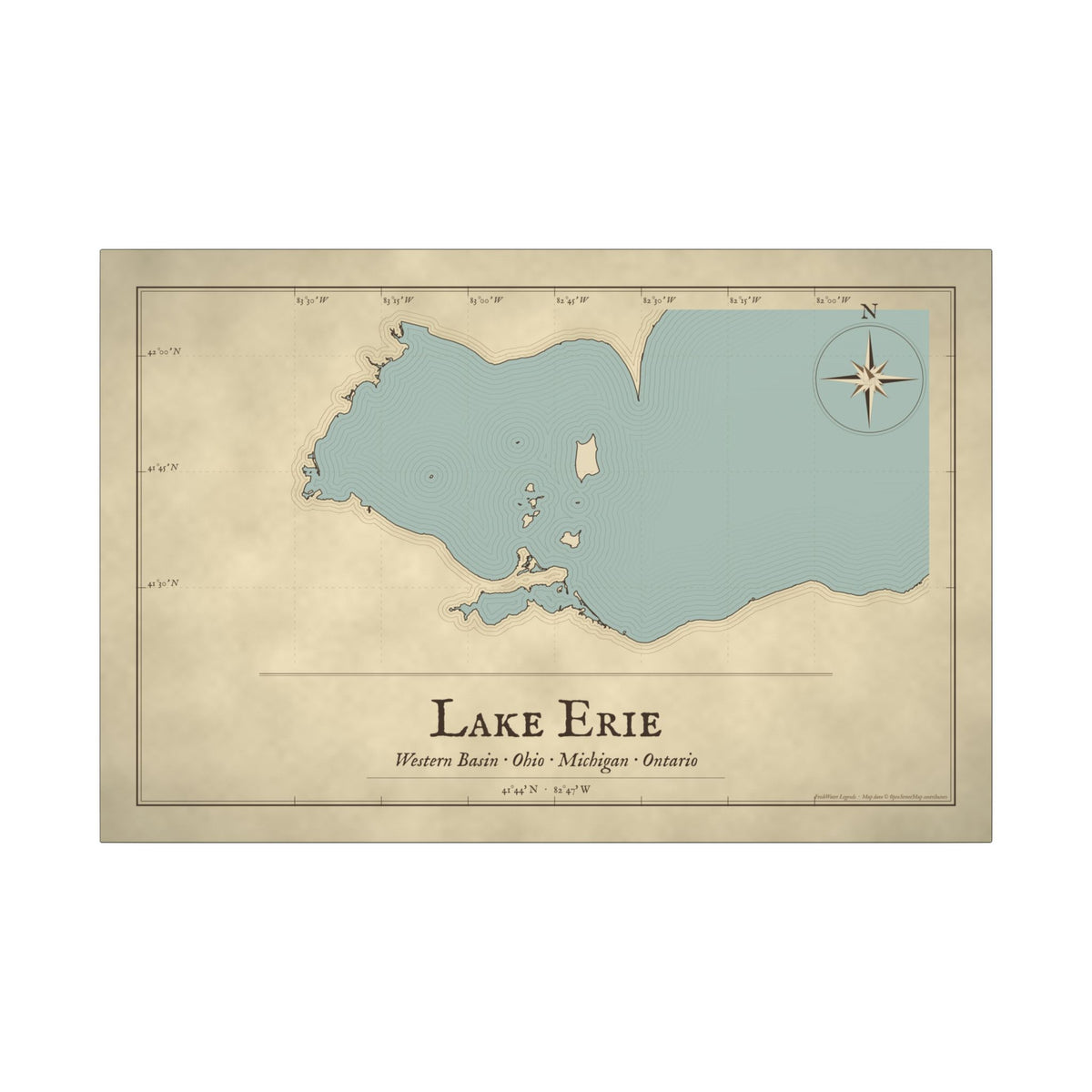 Lake Erie Western Basin Vintage Map canvas wall art, view 3