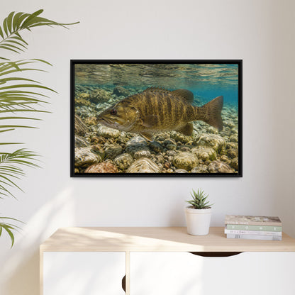Rocky Riverbed Smallmouth Bass framed canvas wall art, view 5