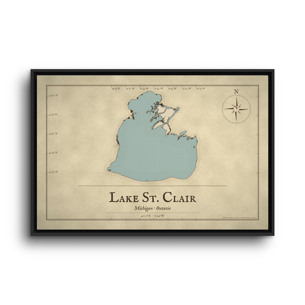 Lake St. Clair Vintage Map framed canvas wall art, view 3