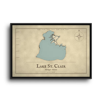 Lake St. Clair Vintage Map framed canvas wall art, view 3