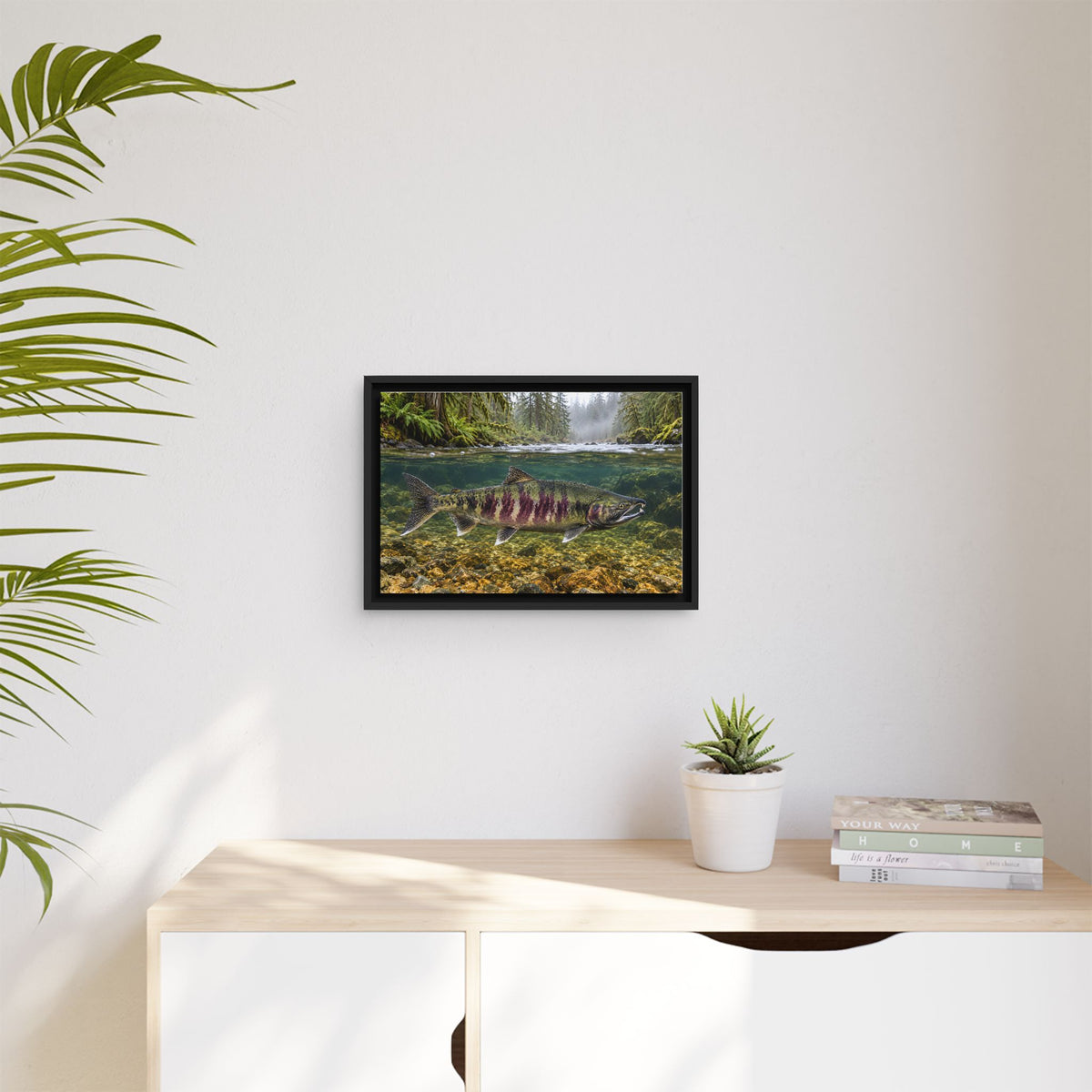 Rainforest River Chum Salmon framed canvas wall art, view 5