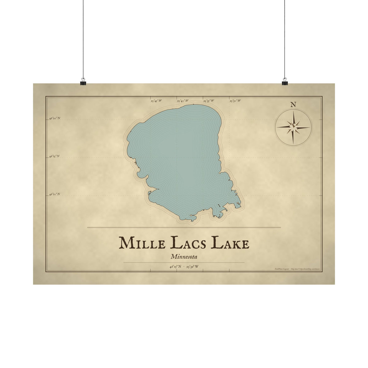 Mille Lacs Lake Vintage Map poster wall art, view 3