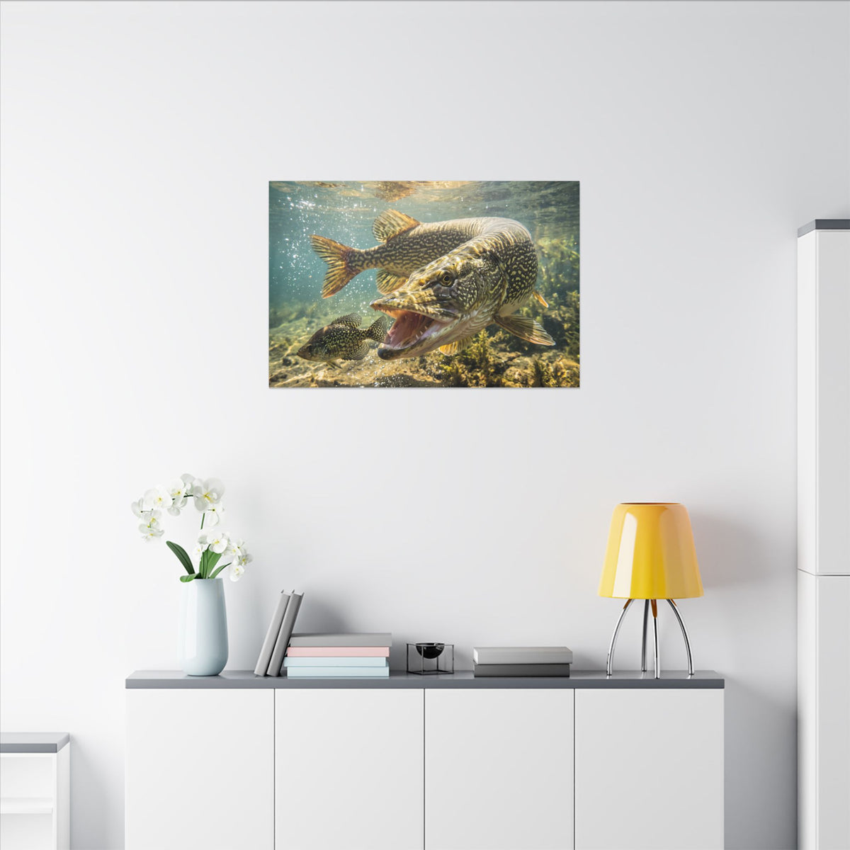 Northern Pike Crappie Chase Canvas — Predator Strike Wall Art for Anglers
