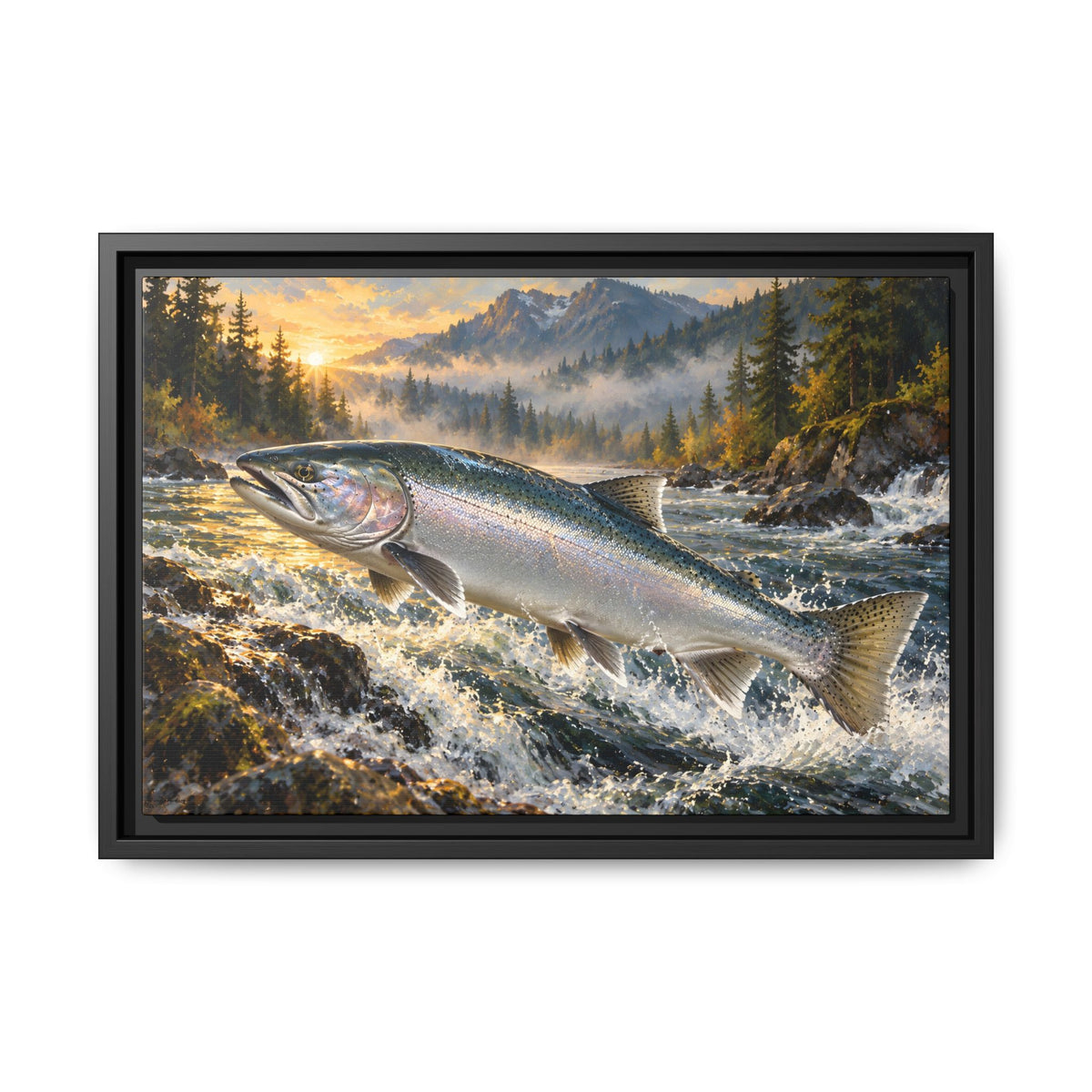 Silver Run Coho Salmon framed canvas, 18x12 size view