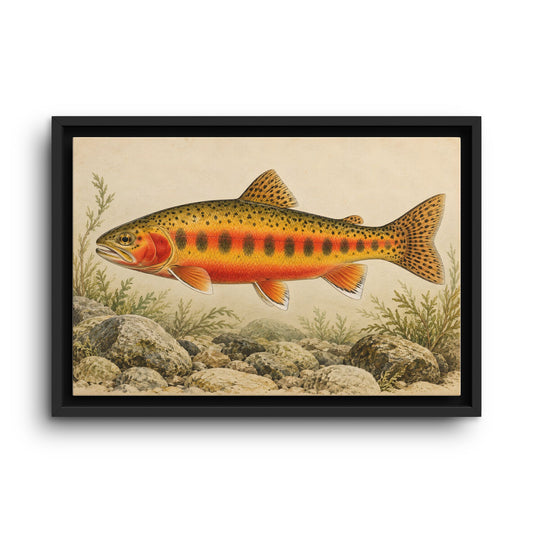 Vintage Stream Study Golden Trout framed canvas wall art