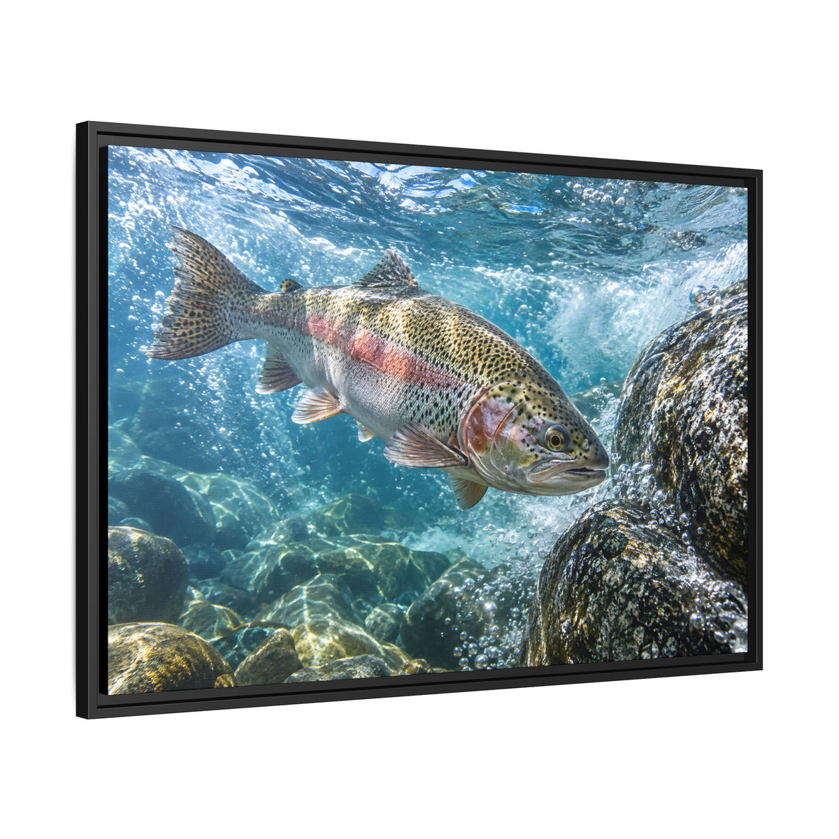 Granite Power Rainbow Trout framed canvas wall art, view 4