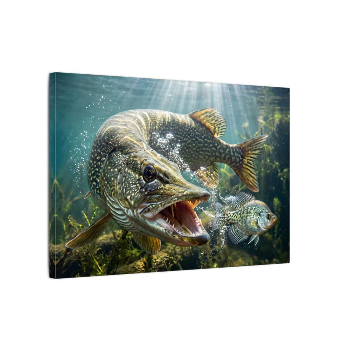 Northern Pike Predator Strike Canvas — Action Wall Art for Anglers